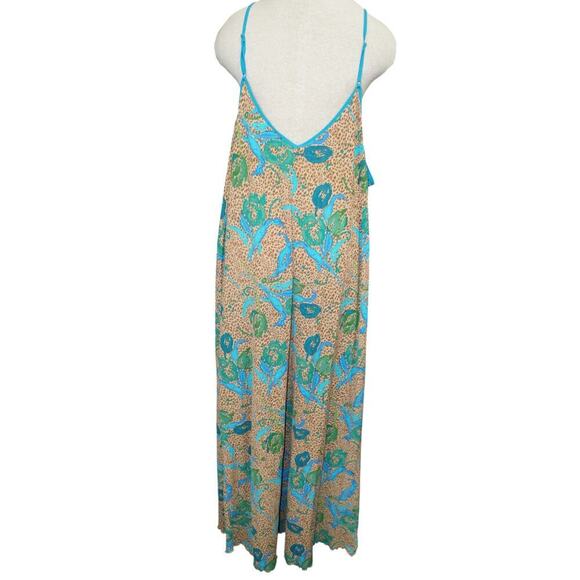 Jaclyn Smith Blue Green Floral Leopard Print Slip Dress - Size 4X - Nightie - Picture 6 of 7